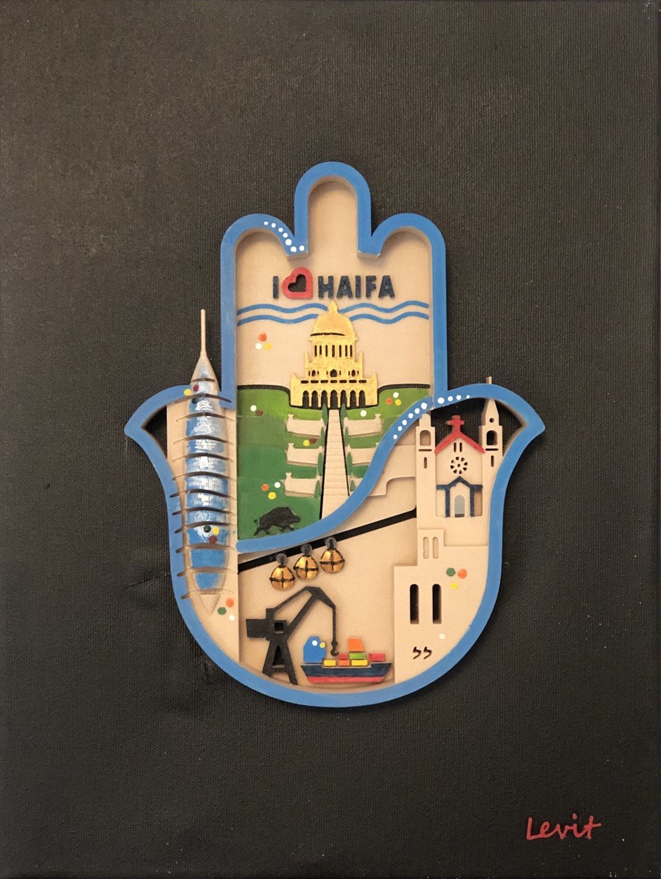 Haifa Hamsa — Up the Hill and Down Again — Wall relief by Lena Levit